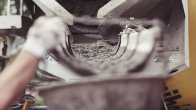 Cement Flowing in a Mixer,Close-Up of a Concrete Mixer